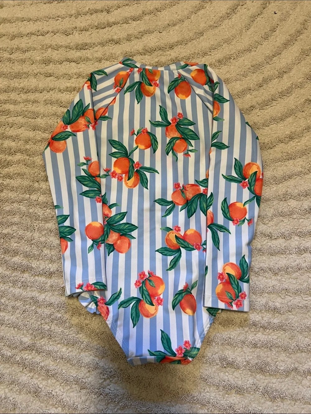Old Navy Orange Floral Stripe Long-Sleeve One-Piece Swimsuit